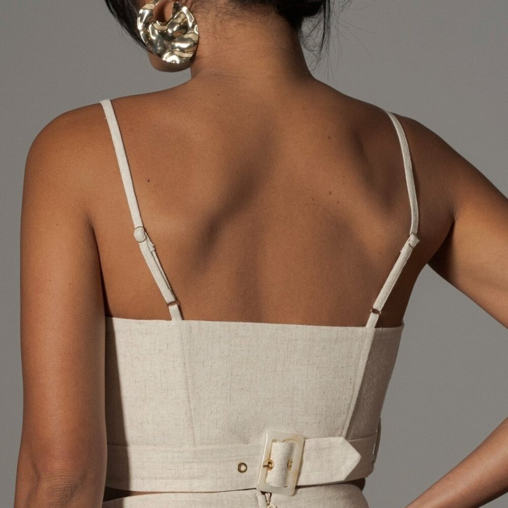 NWT! JLUXLABEL Cream Linen-Look Crop Top - Picture 2 of 10